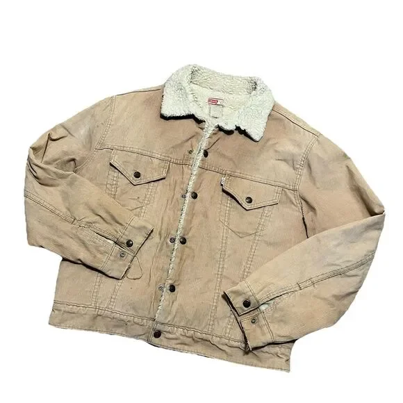 Levi's Vintage Thrashed Big E Sherpa Lined Corduroy Jacket Type 3 Size 42 - Picture 3 of 14